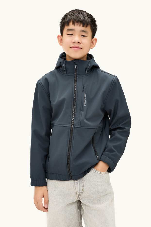 Children Boys - Softshell jacket with hood - waterproof - dark gray