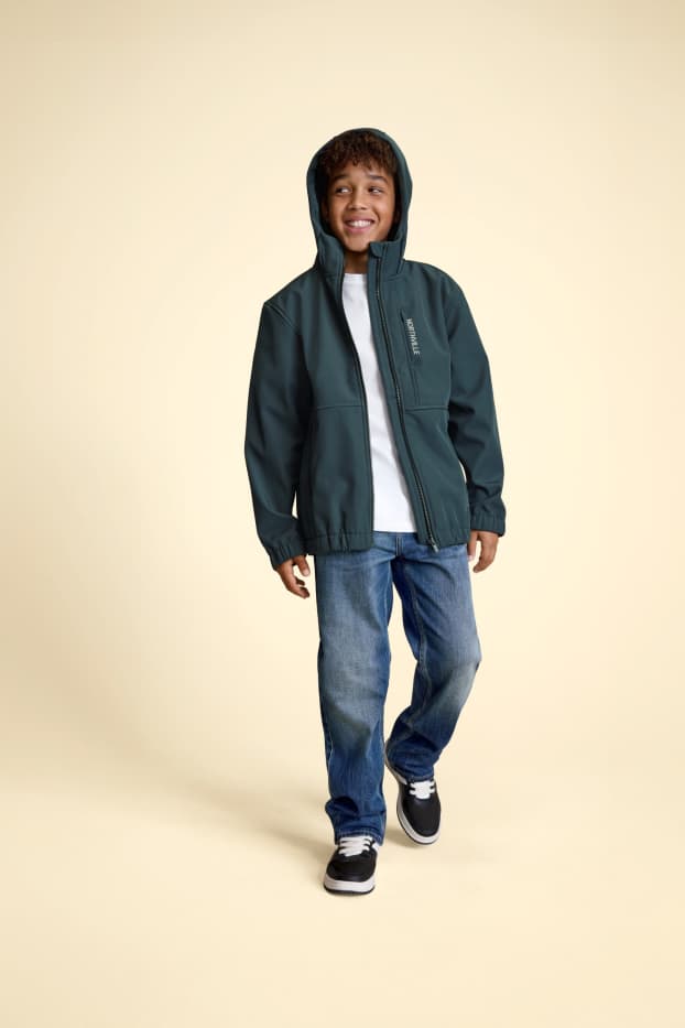 Children Boys - Softshell jacket with hood - waterproof - dark gray
