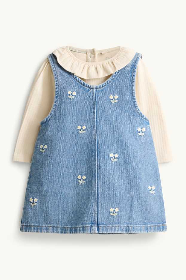 Baby Girls - Floral - baby outfit - 2 piece - blue denim