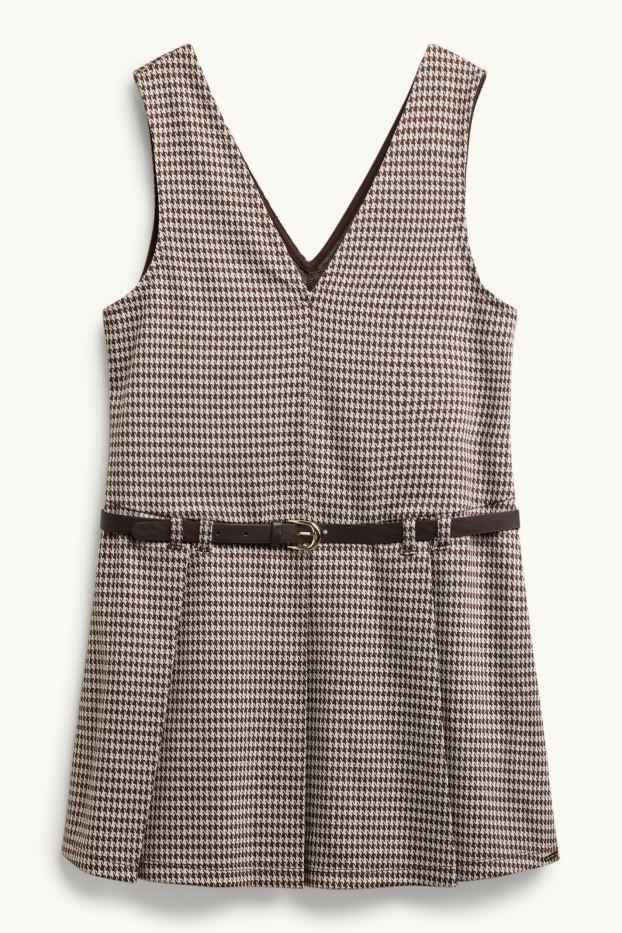Children Girls - Set - dress with belt, long sleeve top and tights - 3 piece - brown