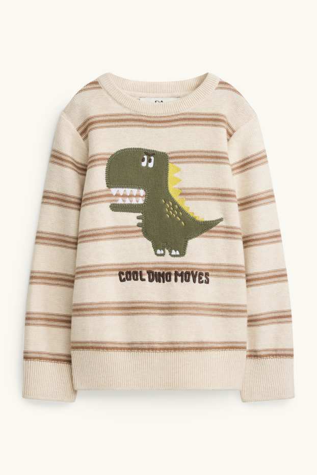 Children Boys - Dino - jumper - striped - beige