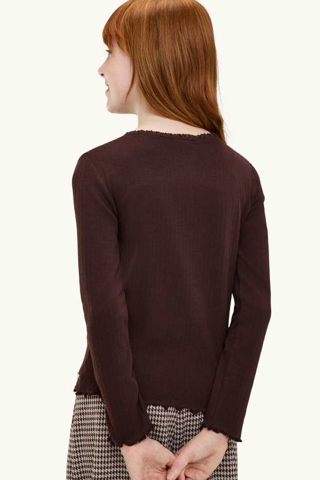 Children Girls - Pointelle - long sleeve top - dark brown