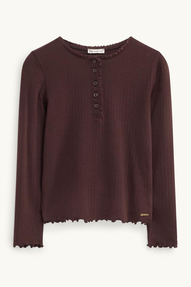 Children Girls - Pointelle - long sleeve top - dark brown