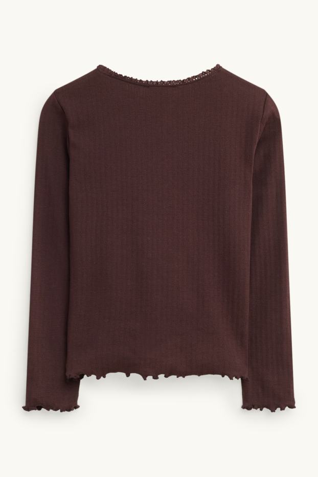 Children Girls - Pointelle - long sleeve top - dark brown