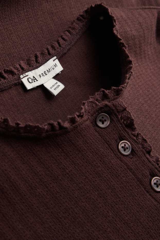 Children Girls - Pointelle - long sleeve top - dark brown