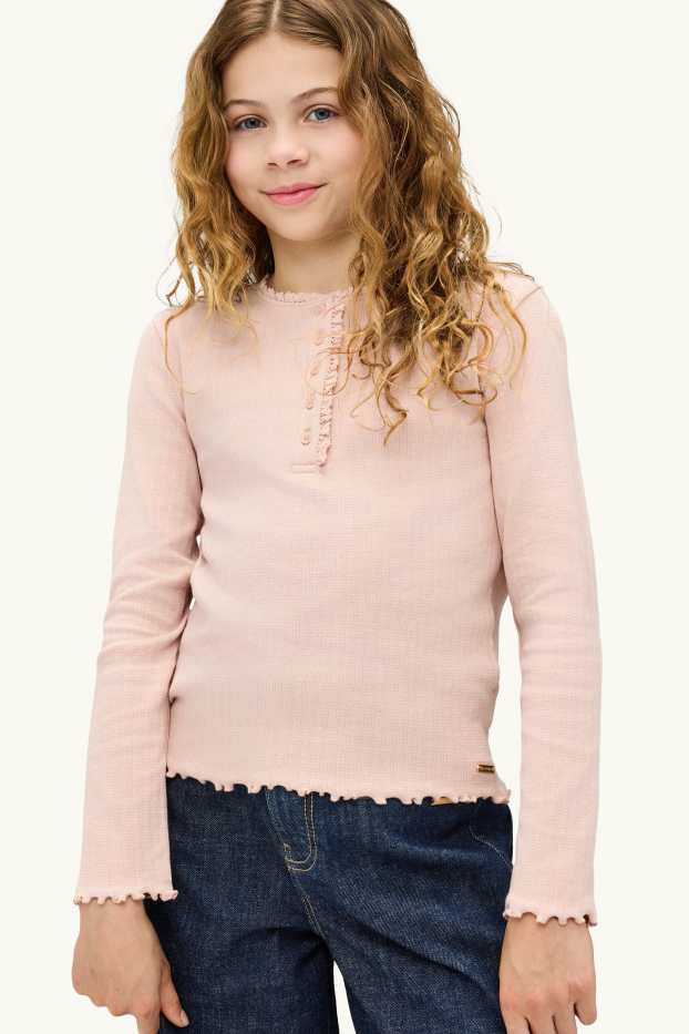 Children Girls - Pointelle - long sleeve top - rose