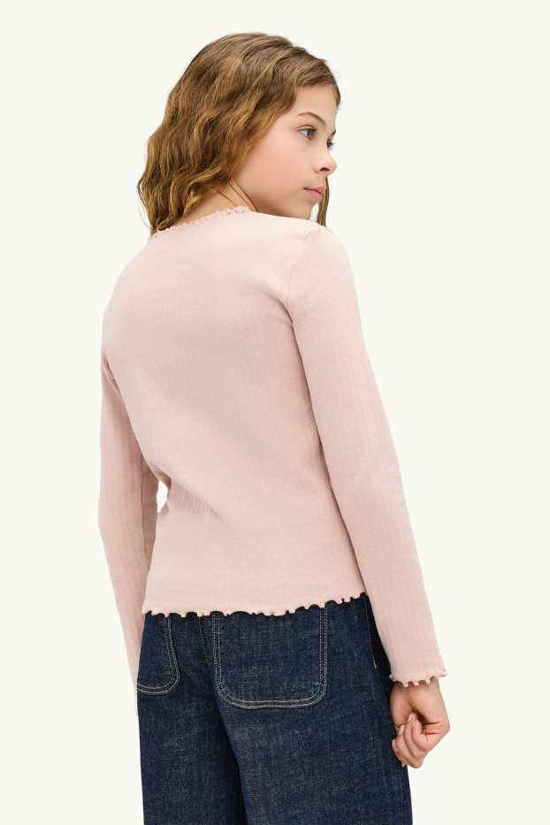 Children Girls - Pointelle - long sleeve top - rose