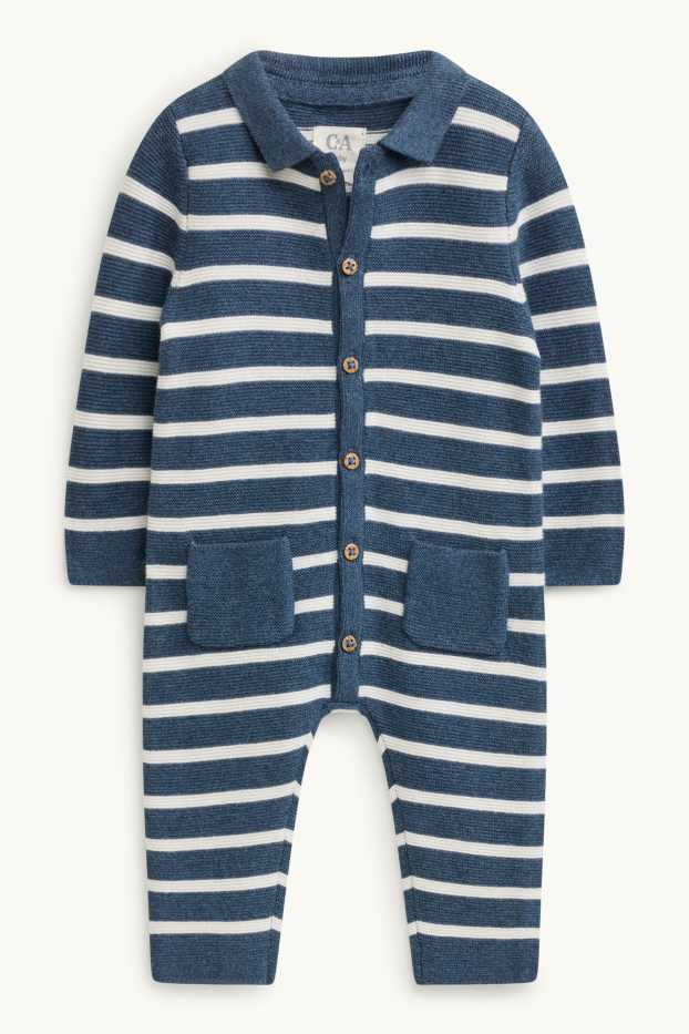 Baby Boys - Knitted baby jumpsuit - striped - blue / white