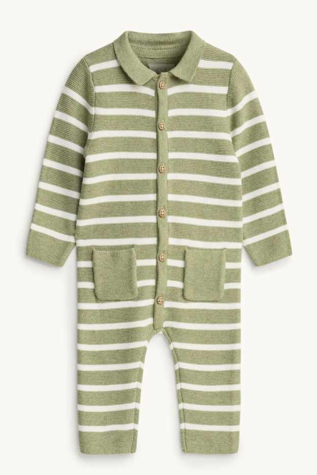 Baby Boys - Knitted baby jumpsuit - striped - white / green