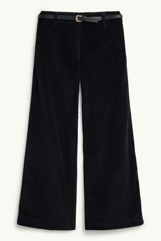 Children Girls - Corduroy trousers with belt - black