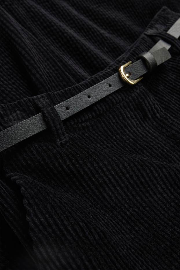 Children Girls - Corduroy trousers with belt - black