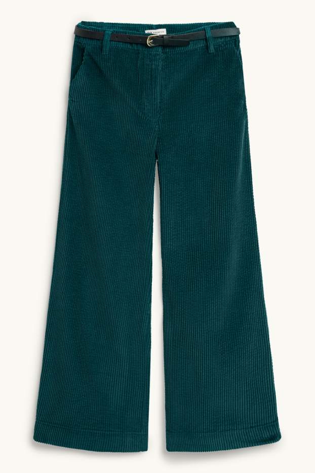 Children Girls - Corduroy trousers with belt - petrol