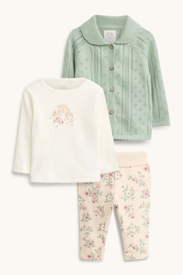 Baby Girls - Deer and flower - baby outfit - 3 piece - green / beige