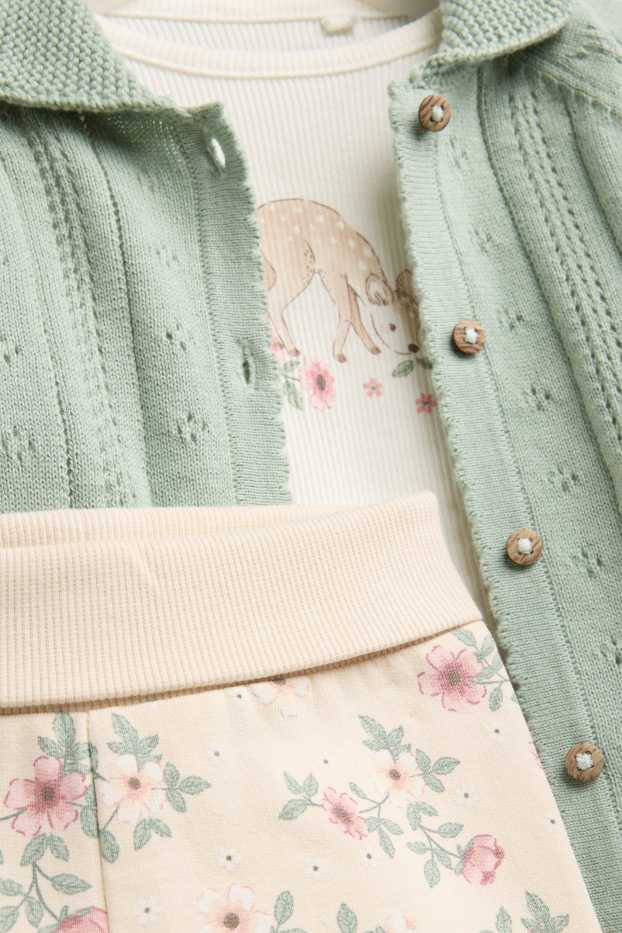 Baby Girls - Deer and flower - baby outfit - 3 piece - green / beige