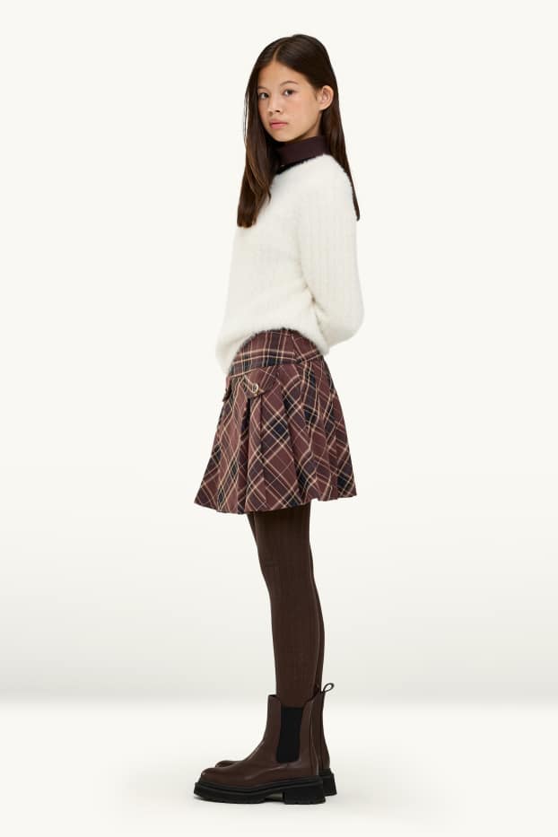 Children Girls - Set - skirt and tights - 2 piece - brown / beige