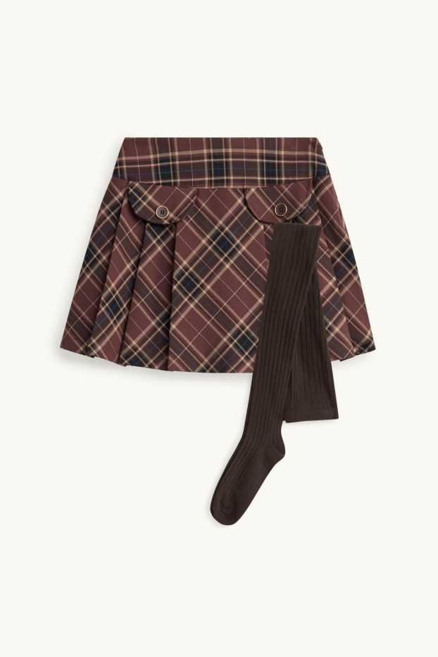 Children Girls - Set - skirt and tights - 2 piece - brown / beige