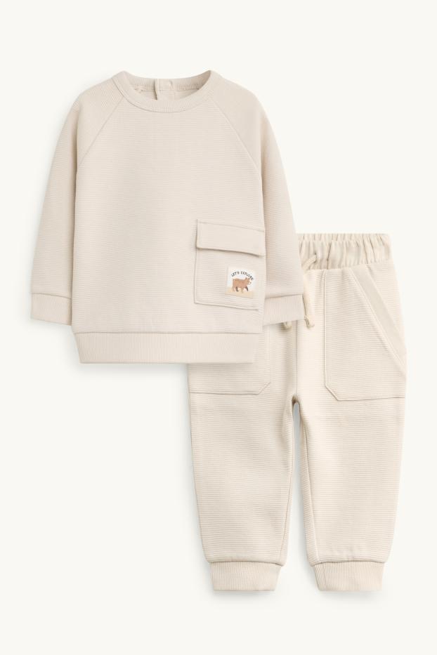 Baby Boys - Little bear - baby outfit - ribbed - 2 piece - beige
