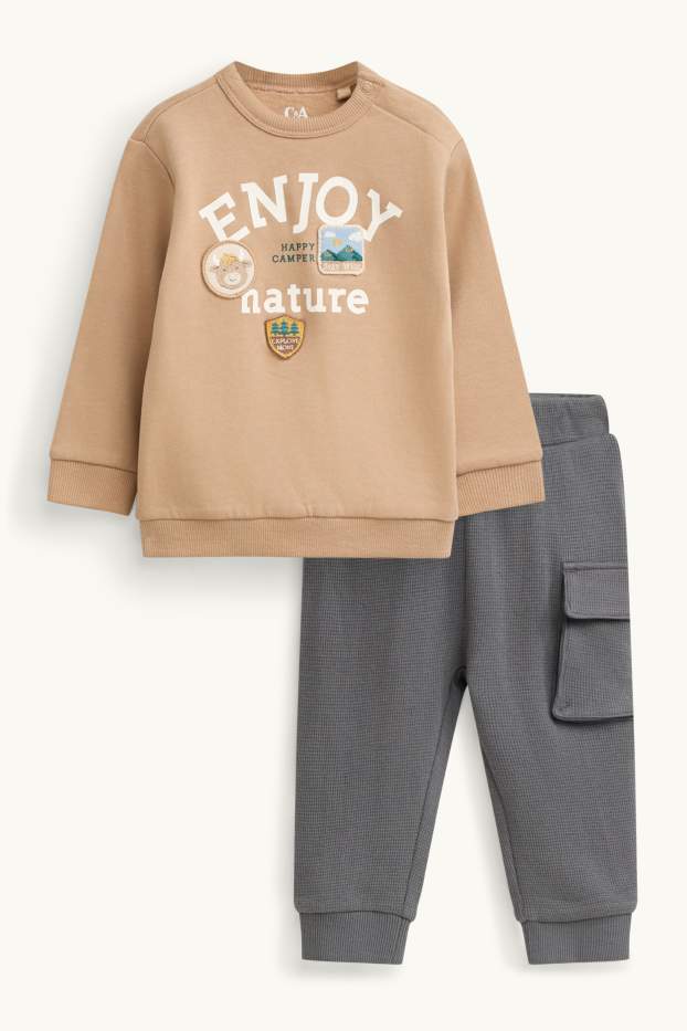 Baby Boys - Nature and cow - baby outfit - 2 piece - gray / beige