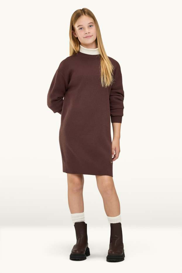 Children Girls - Knitted dress - dark brown