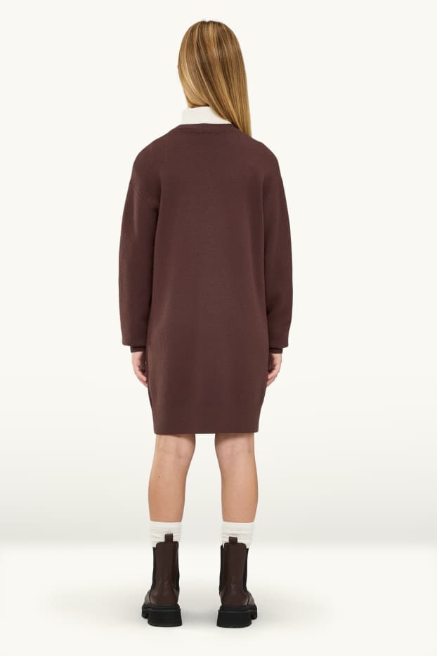 Children Girls - Knitted dress - dark brown