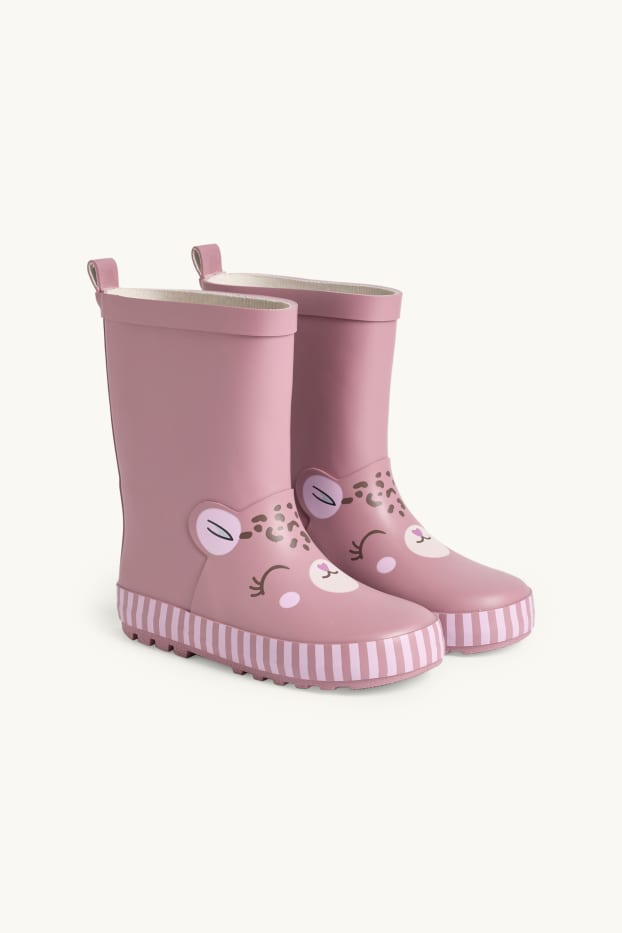 Children Girls - Leopard - wellies - rose