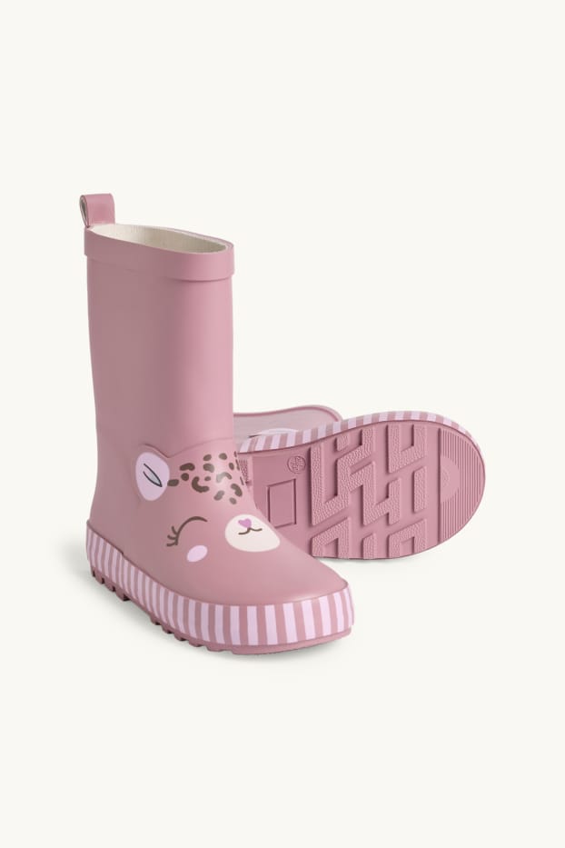 Children Girls - Leopard - wellies - rose