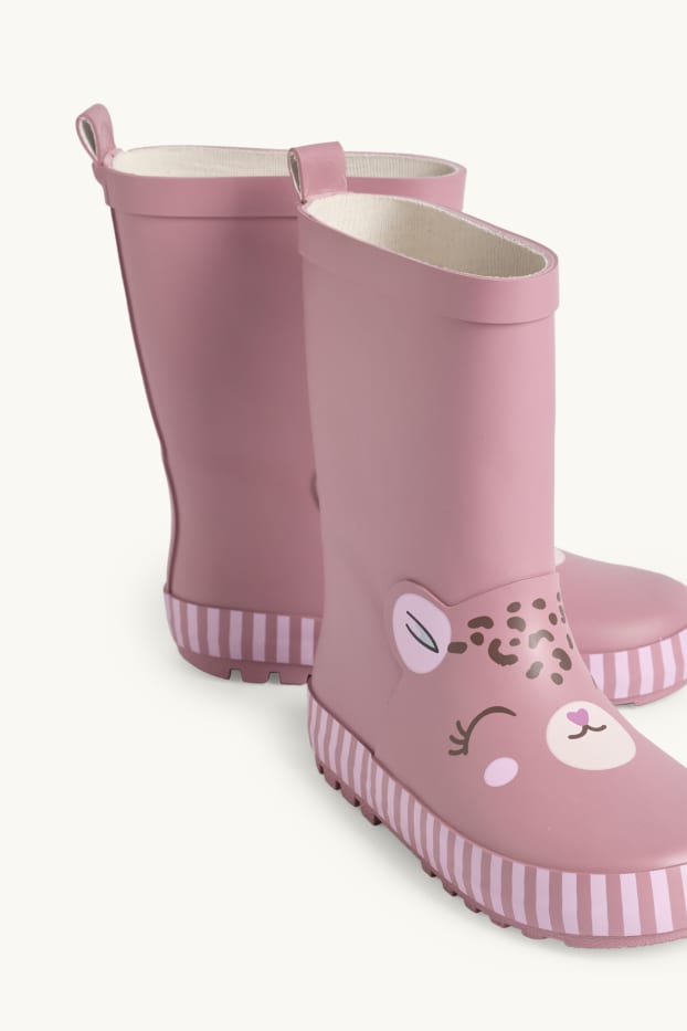 Children Girls - Leopard - wellies - rose