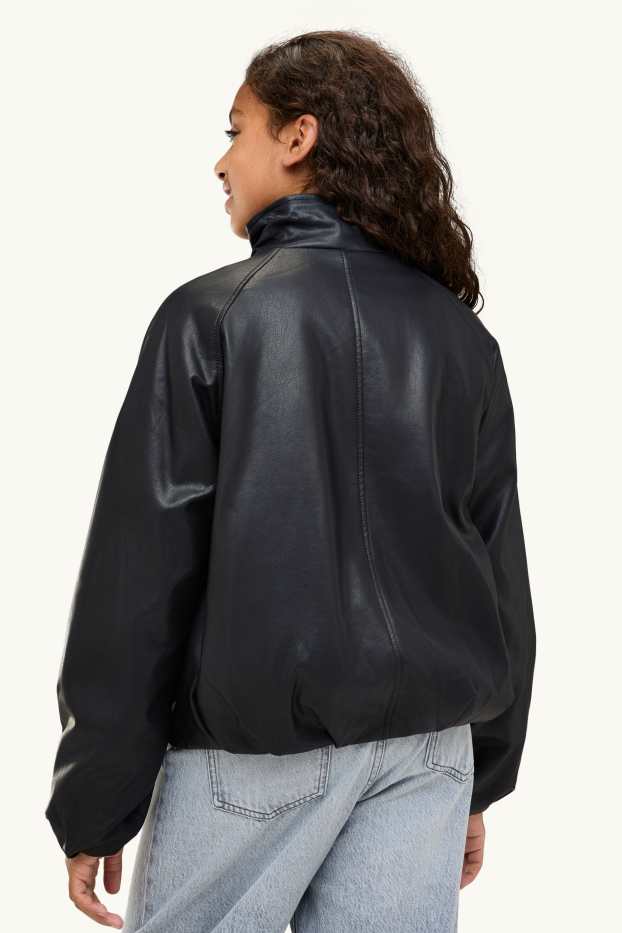 Children Girls - Bomber jacket - lined - faux leather - black