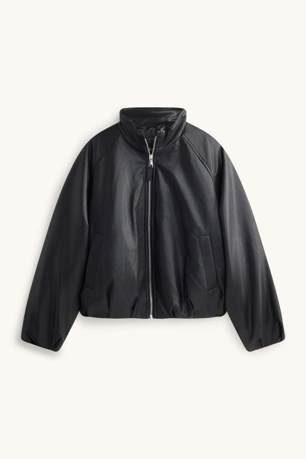 Children Girls - Bomber jacket - lined - faux leather - black