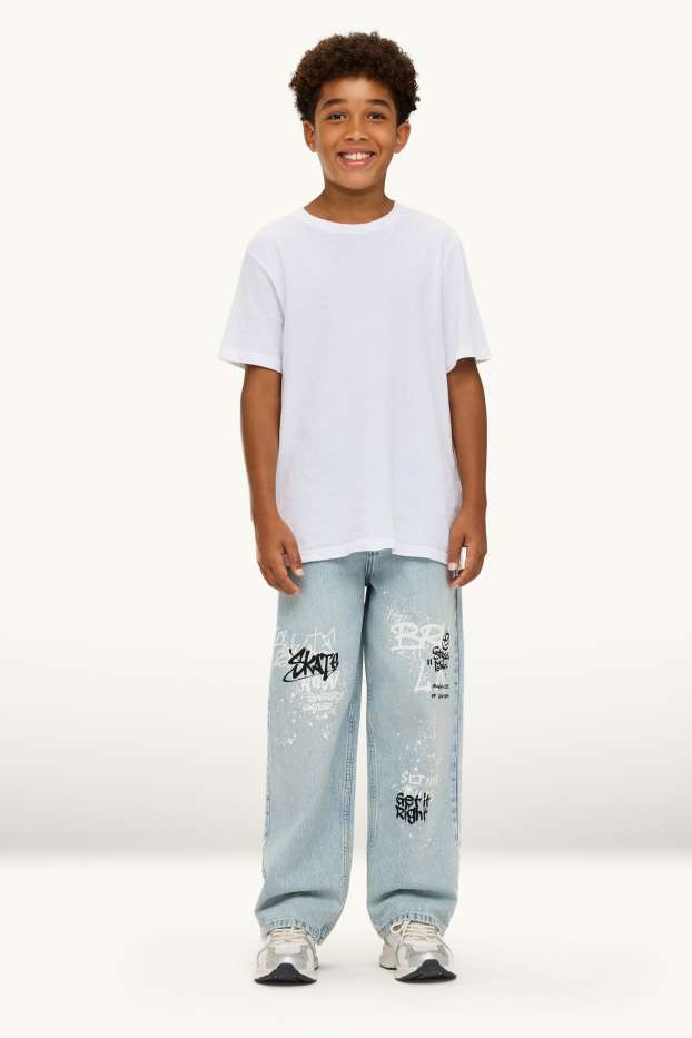 Children Boys - Graffiti - baggy jeans - denim-light blue