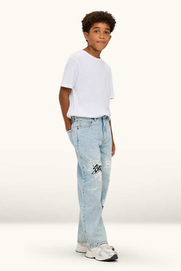 Children Boys - Graffiti - baggy jeans - denim-light blue