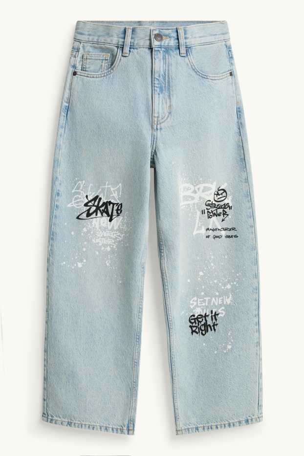Children Boys - Graffiti - baggy jeans - denim-light blue
