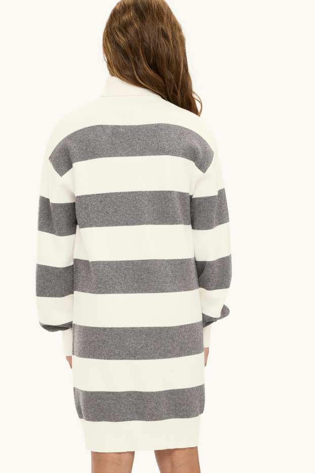 Children Girls - Knitted dress - striped - gray / beige