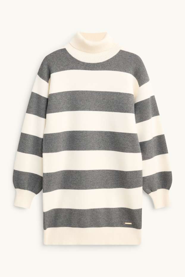 Children Girls - Knitted dress - striped - gray / beige