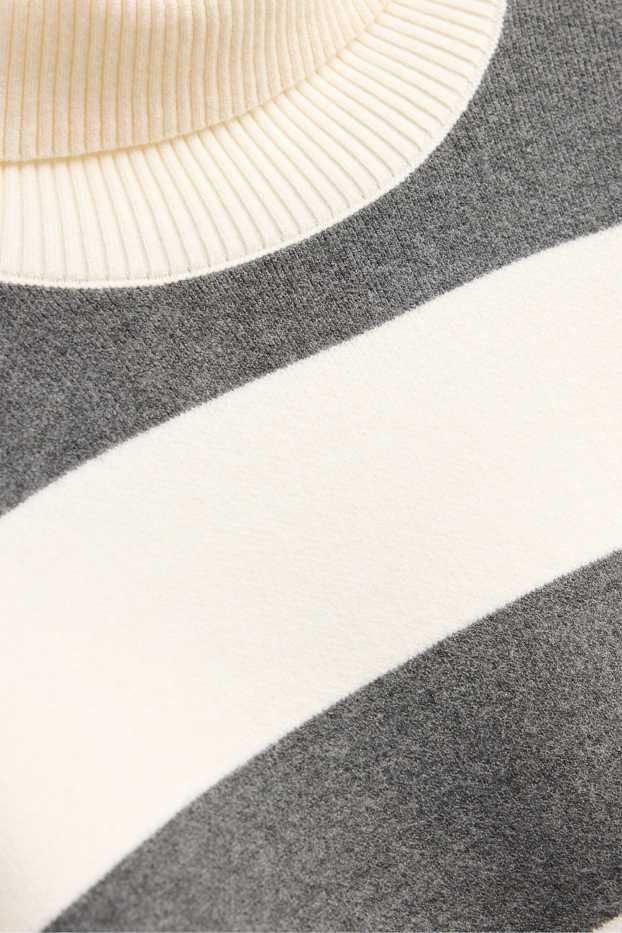 Children Girls - Knitted dress - striped - gray / beige