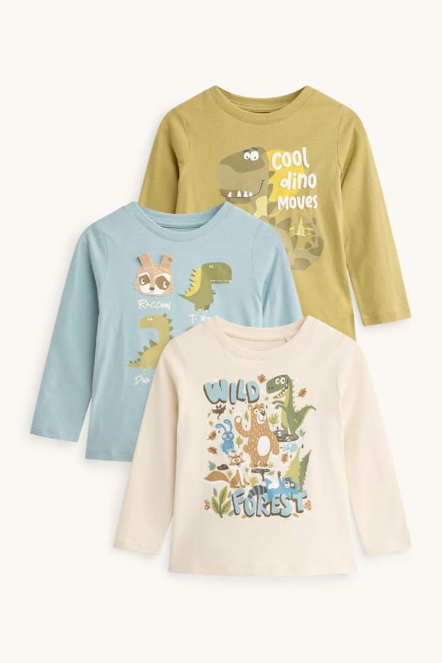 Children Boys - Multipack of 3 - dino and animals - long sleeve top - blue / white