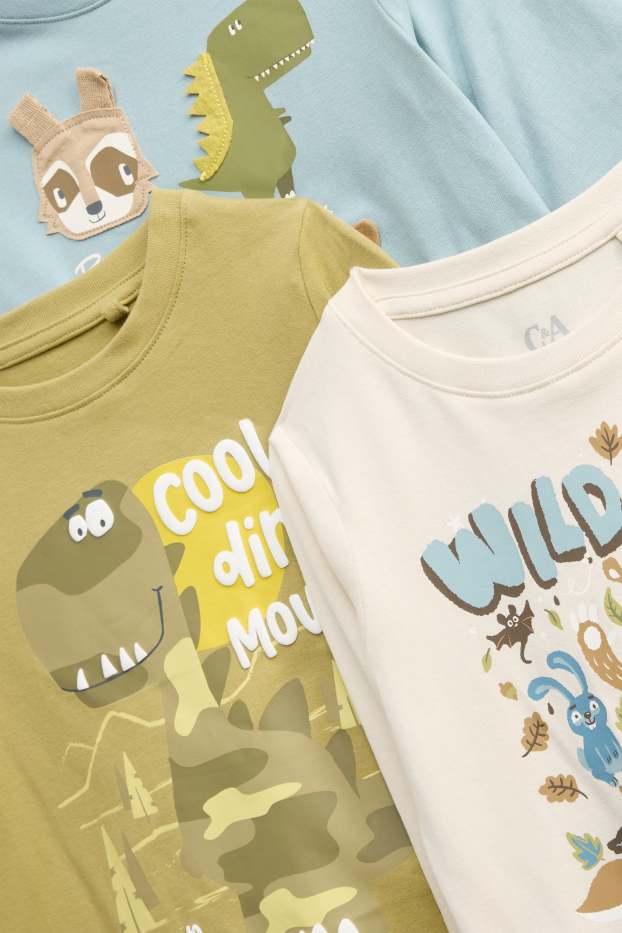 Children Boys - Multipack of 3 - dino and animals - long sleeve top - blue / white