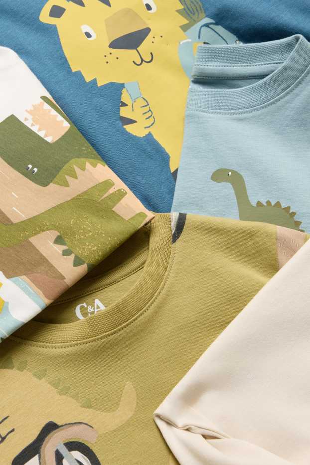 Children Boys - Multipack of 5 - dino, motorbike and tiger - long sleeve top - white / blue