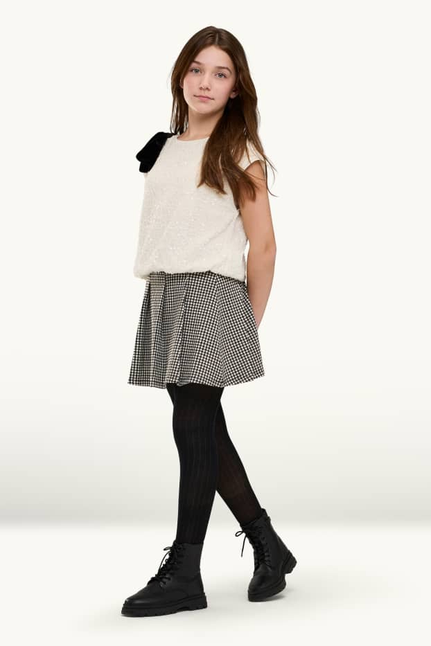 Children Girls - Set - skirt with belt and tights - 2 piece - white / black