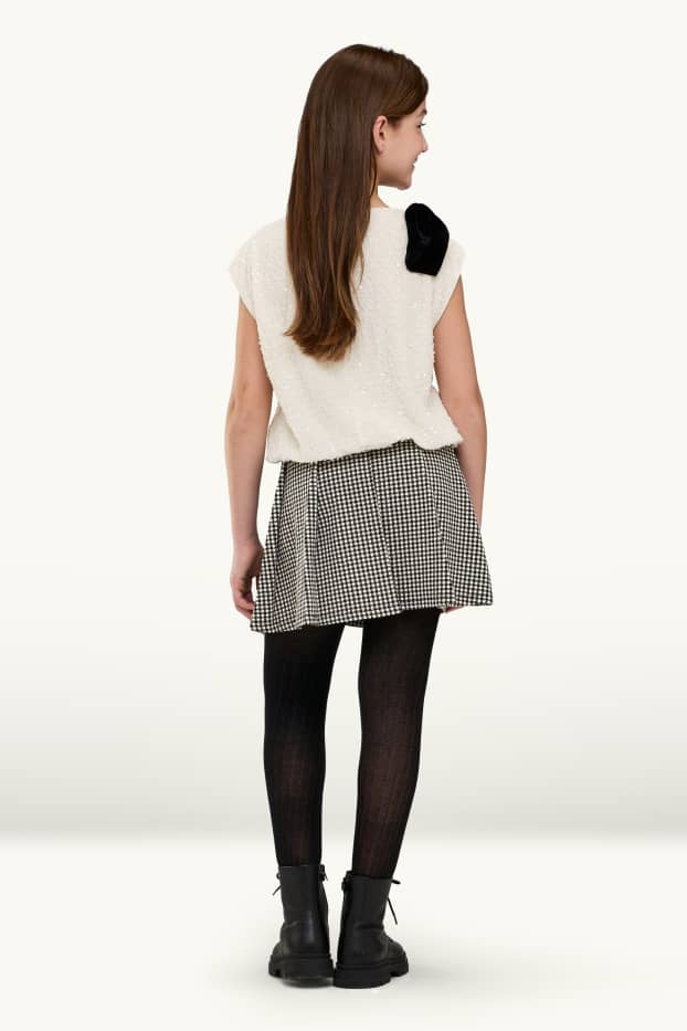 Children Girls - Set - skirt with belt and tights - 2 piece - white / black