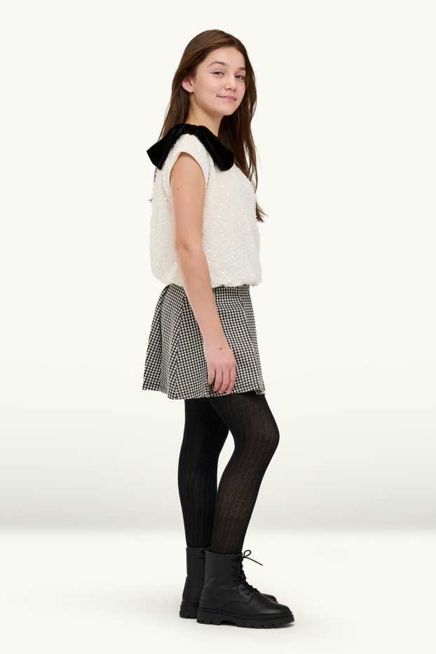 Children Girls - Set - skirt with belt and tights - 2 piece - white / black