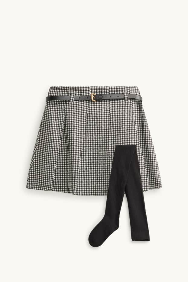 Children Girls - Set - skirt with belt and tights - 2 piece - white / black