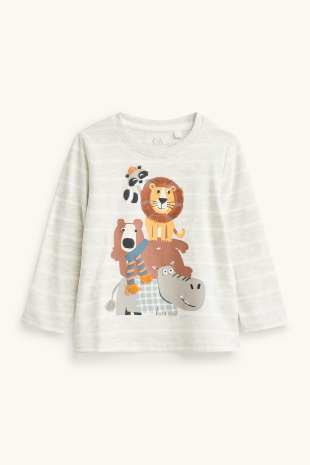 Children Boys - Wild animals - long sleeve top - striped - gray