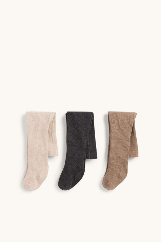 Baby Boys - Multipack of 3 - baby tights - ribbed - gray / beige