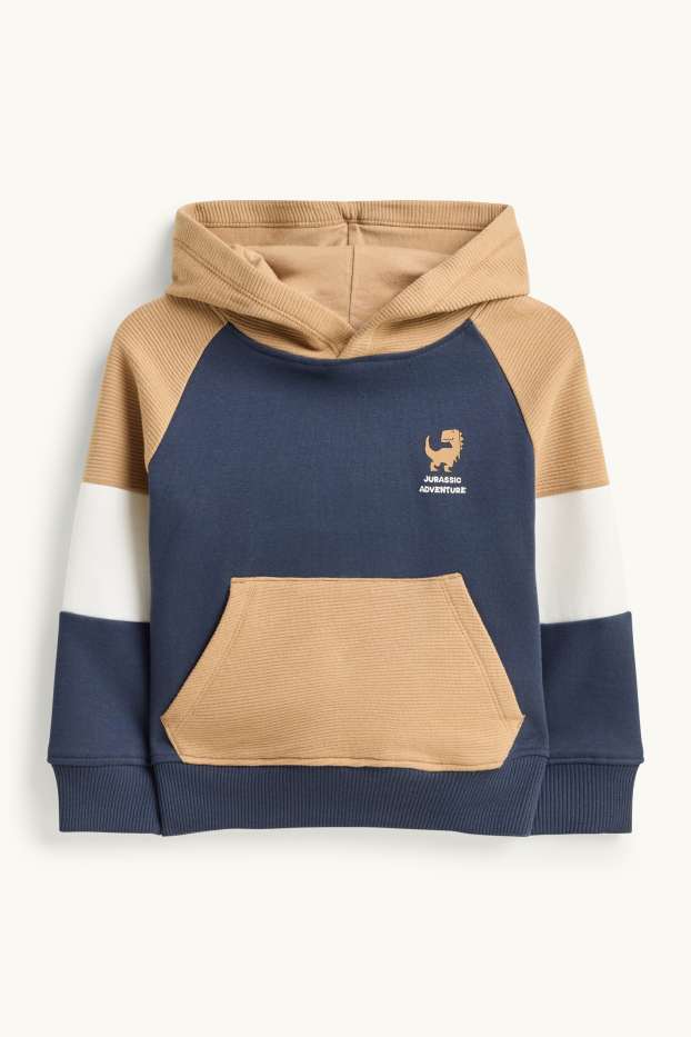Children Boys - Dino - set - hoodie and joggers - ribbed - 2 piece - beige / blue