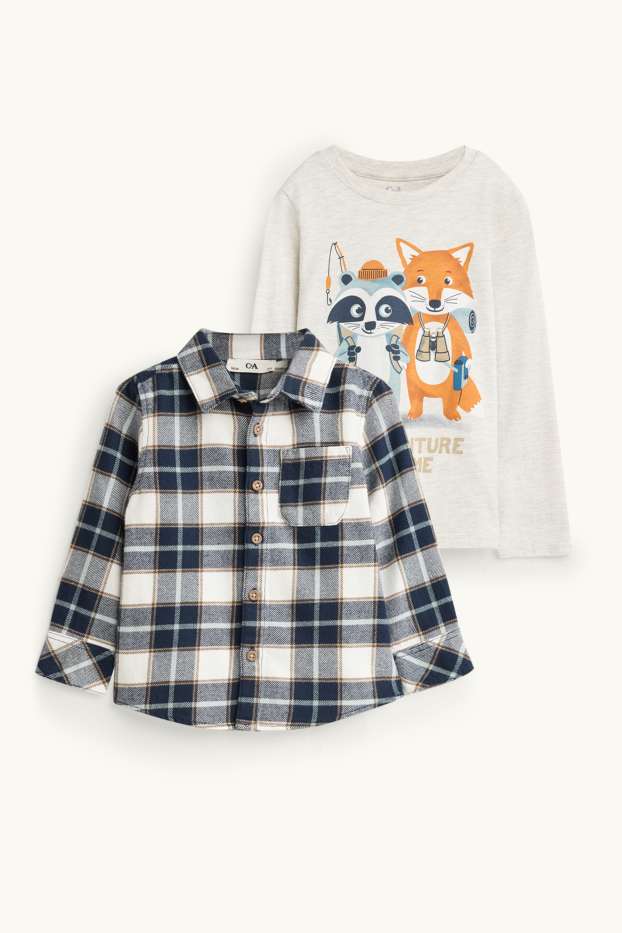 Children Boys - Fox and raccoon - set - long sleeve top and shirt - 2 piece - dark blue