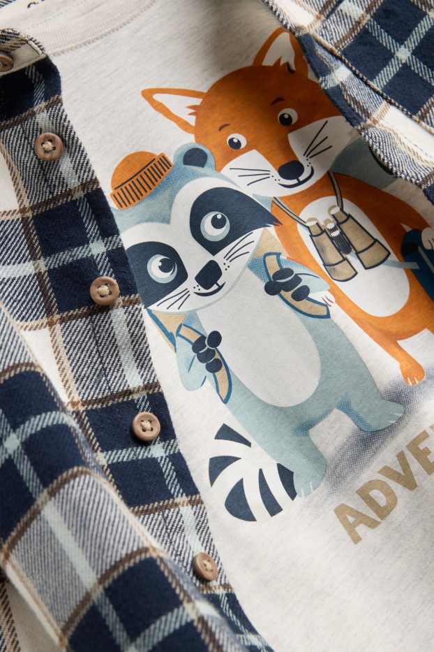 Children Boys - Fox and raccoon - set - long sleeve top and shirt - 2 piece - dark blue