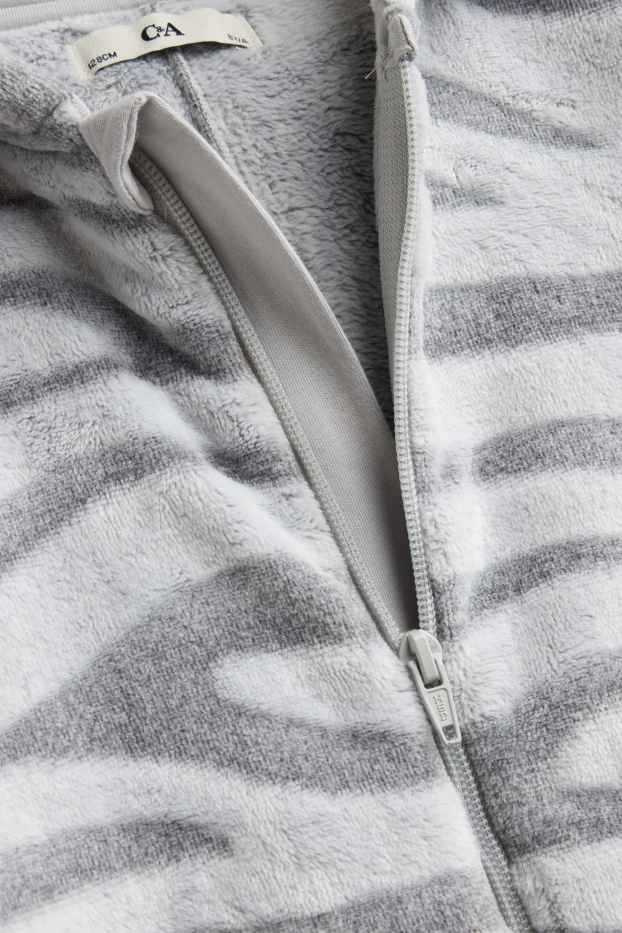 Fleece onesie with hood - white / gray