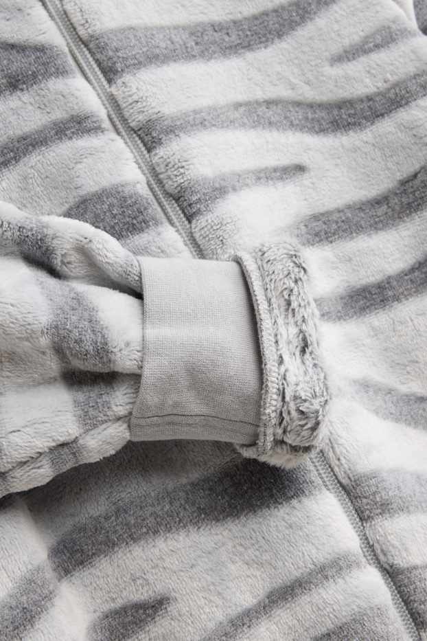 Fleece onesie with hood - white / gray
