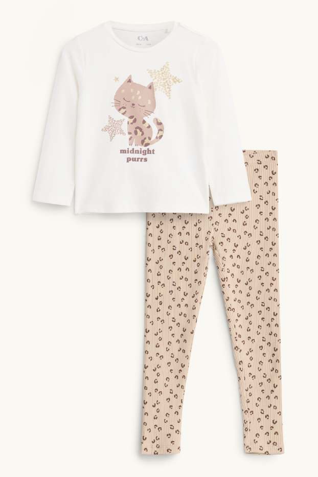 Leopard - pyjamas - 2 piece - white / beige